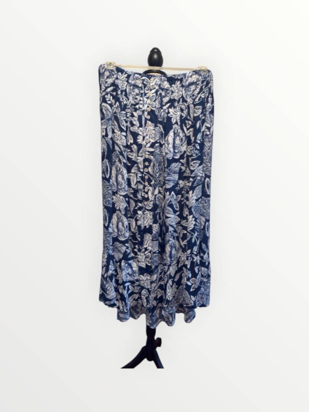 Emerson Rose High Low Blue and White Floral Maxi Skirt